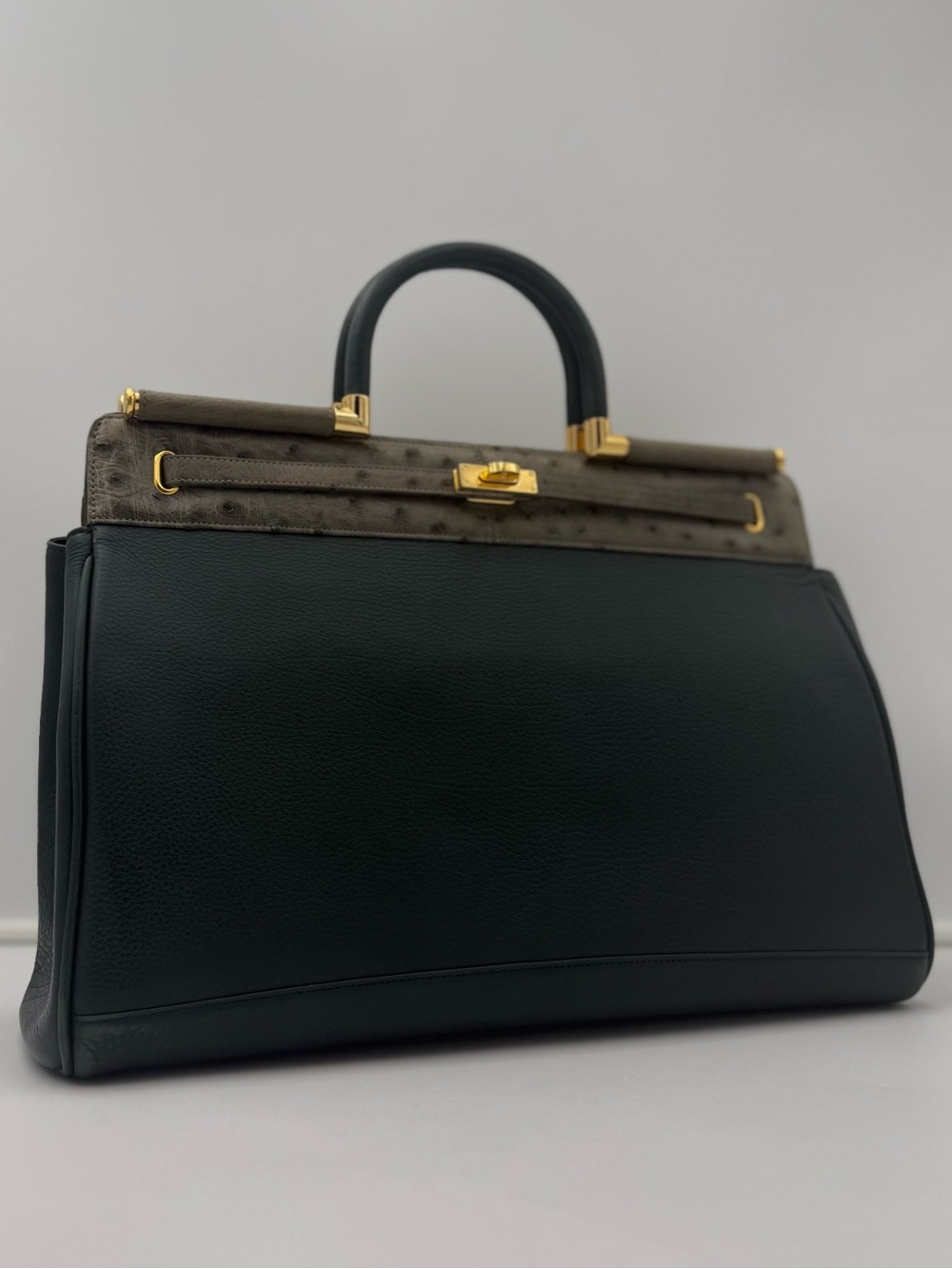 🗼CÉLENCEE GINZA Blue Green / Grey Touch Exotic OSTRICH Loom Bag • Made in JAPAN - Picture 3 of 16